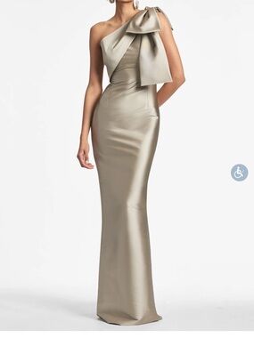 Sachin + Babi One-Shoulder Metallic Gold Bow Gown